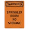 Signmission Safety Sign, OSHA WARNING, 5" Height, Sprinkler Room No Storage, Portrait OS-WS-D-35-V-13538 - alternate 1
